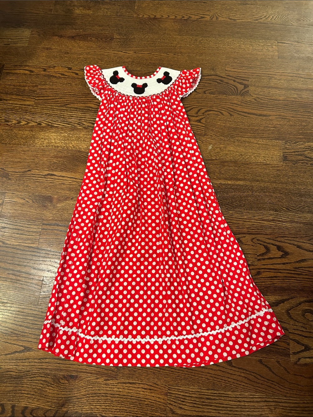 Girls' Red Polka Dot Formal Dress with Embroidered Yoke